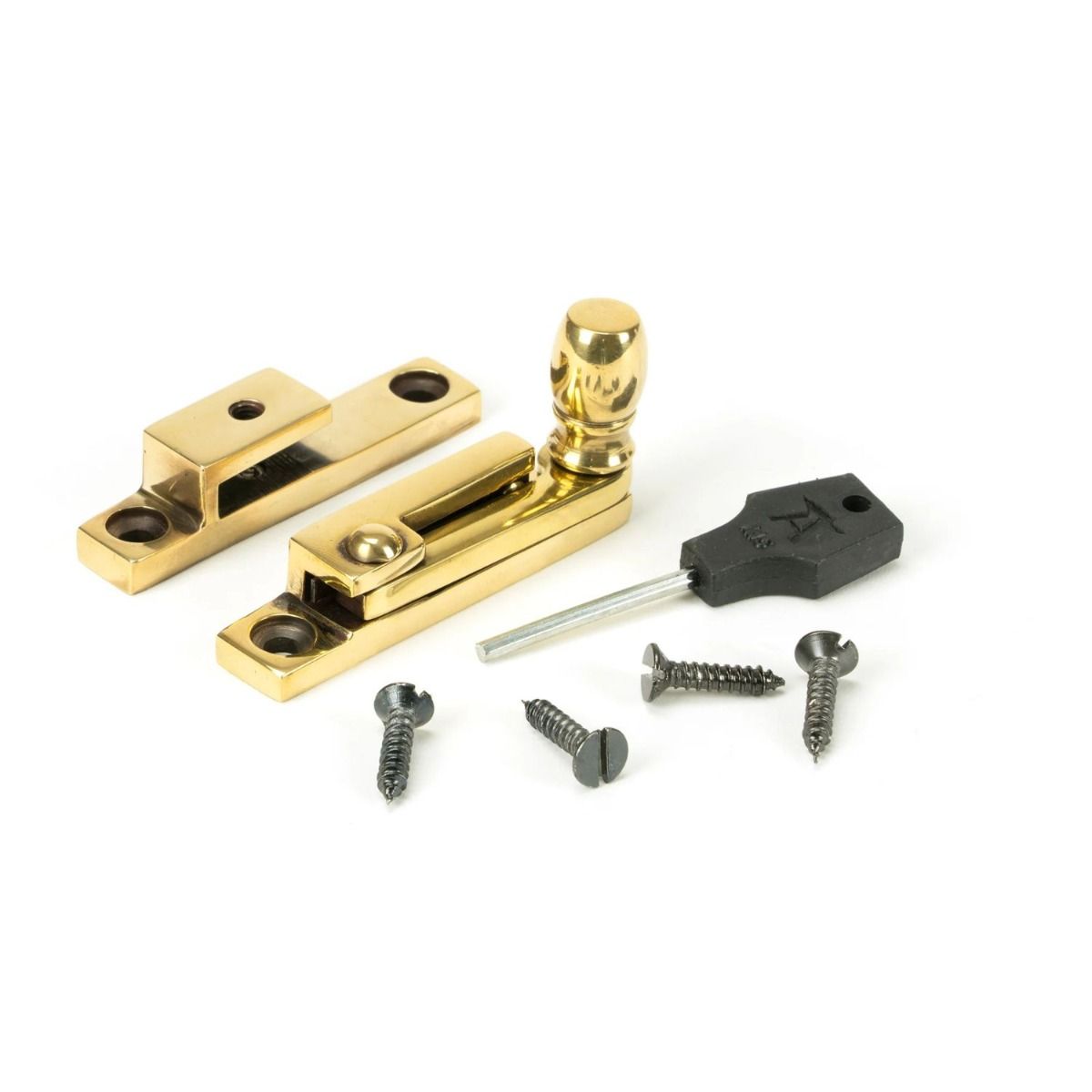 The The Rounded Narrow Quadrant Sash Fastener - Aged Brass with Components