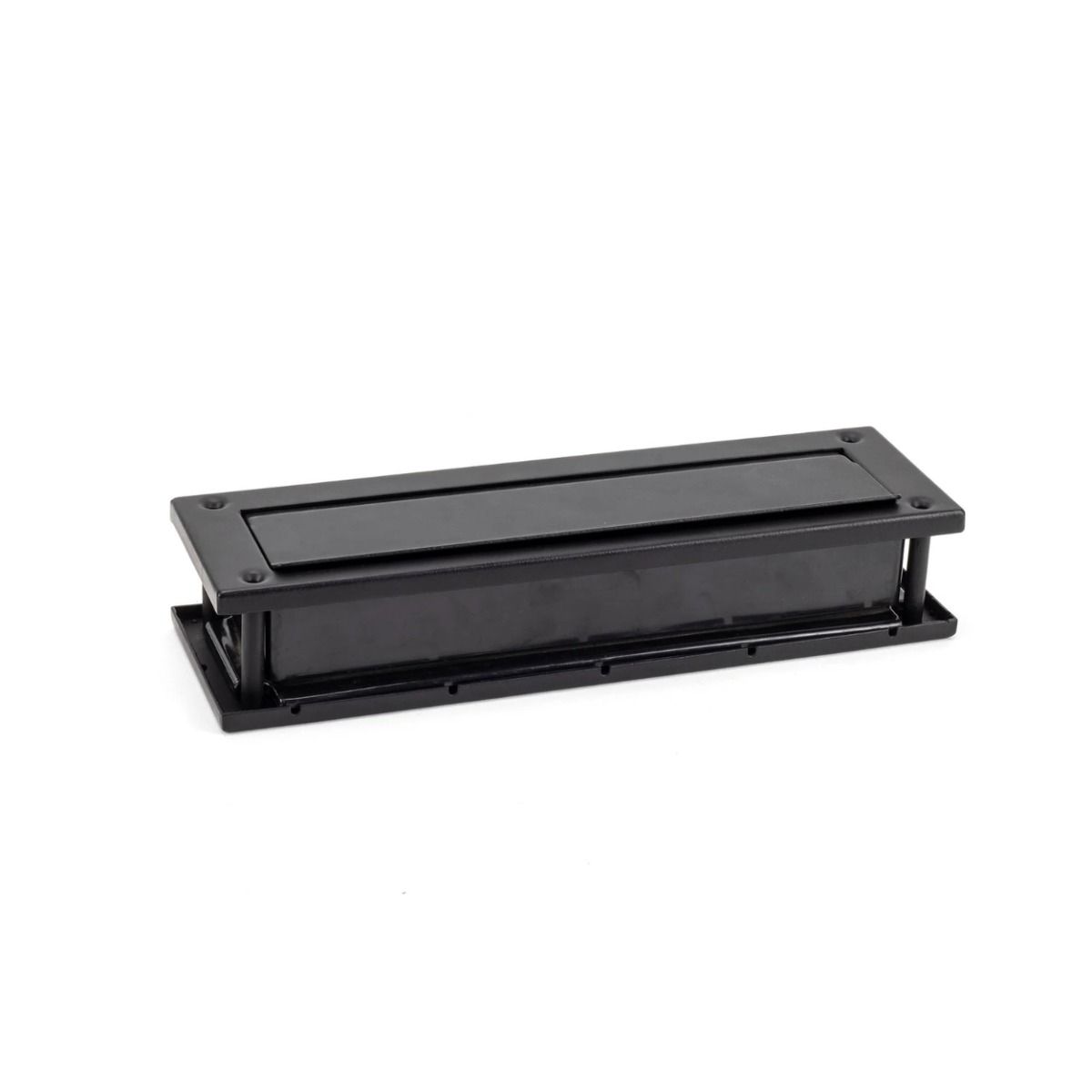 The Traditional 12 Inch Front Door Letter Plate - Antique Period Style Flap in a Matt Black Finish Shown from Underneath