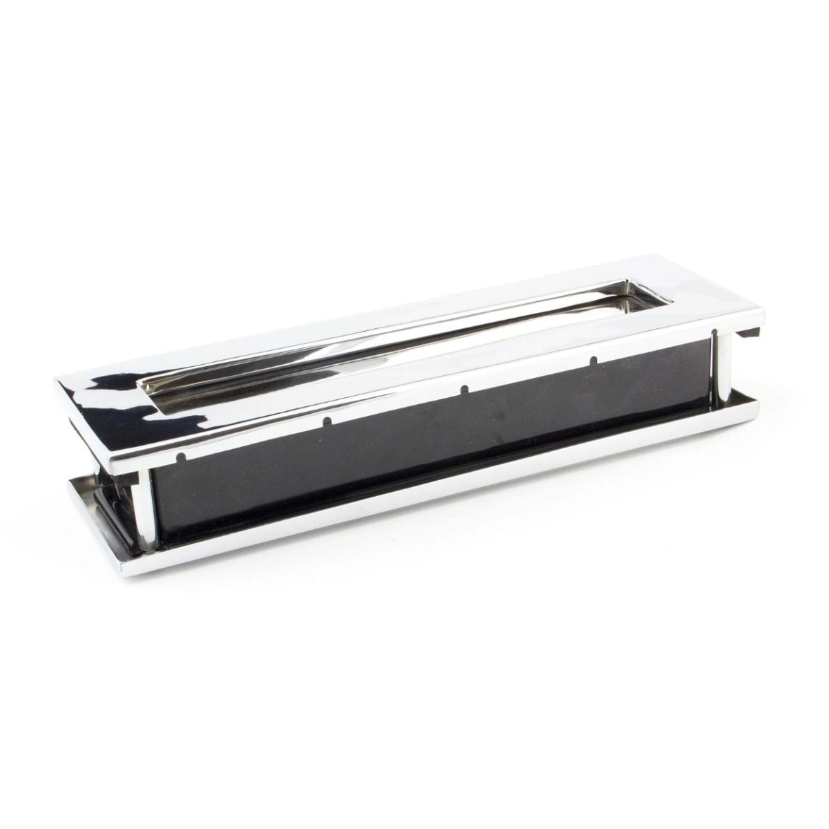 The Traditional 12 Inch Front Door Letter Plate - Antique Period Style Flap in a Polished Chrome Finish Viewed Disassembled