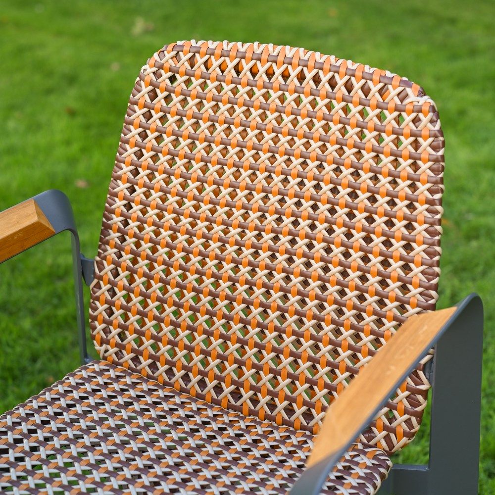 The Tribeca Weave 8-Piece Patio Dining Set Showing a Close up of the Woven Backrest