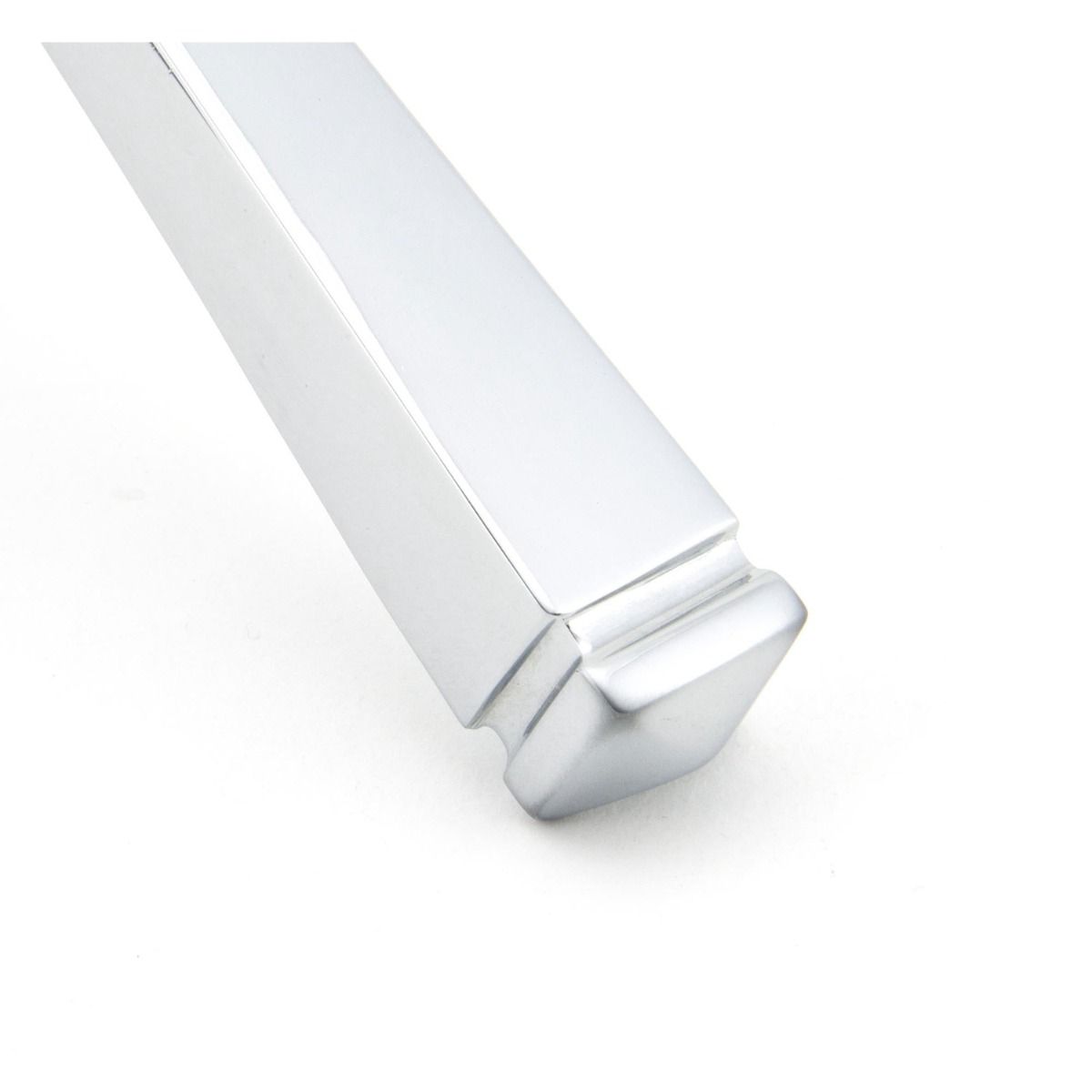 The Valen Lever Euro Lock Door Handle Set in Polished Stainless Steel Showing a Close up of the Decorative End of the Handle