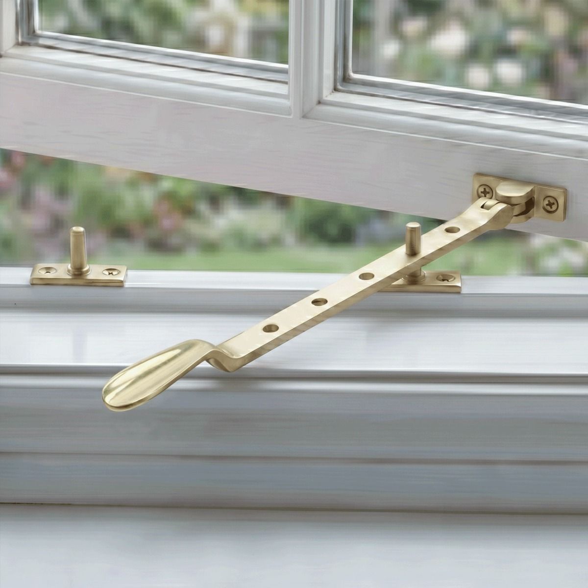 The Victorian Casement Window Stays Fitted on a White Wooden Open Window - Digital Illustration 
