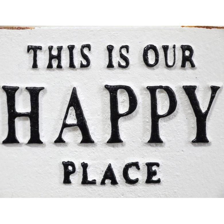 "This is Our Happy Place" Cast Iron Sign in White with Black Letters