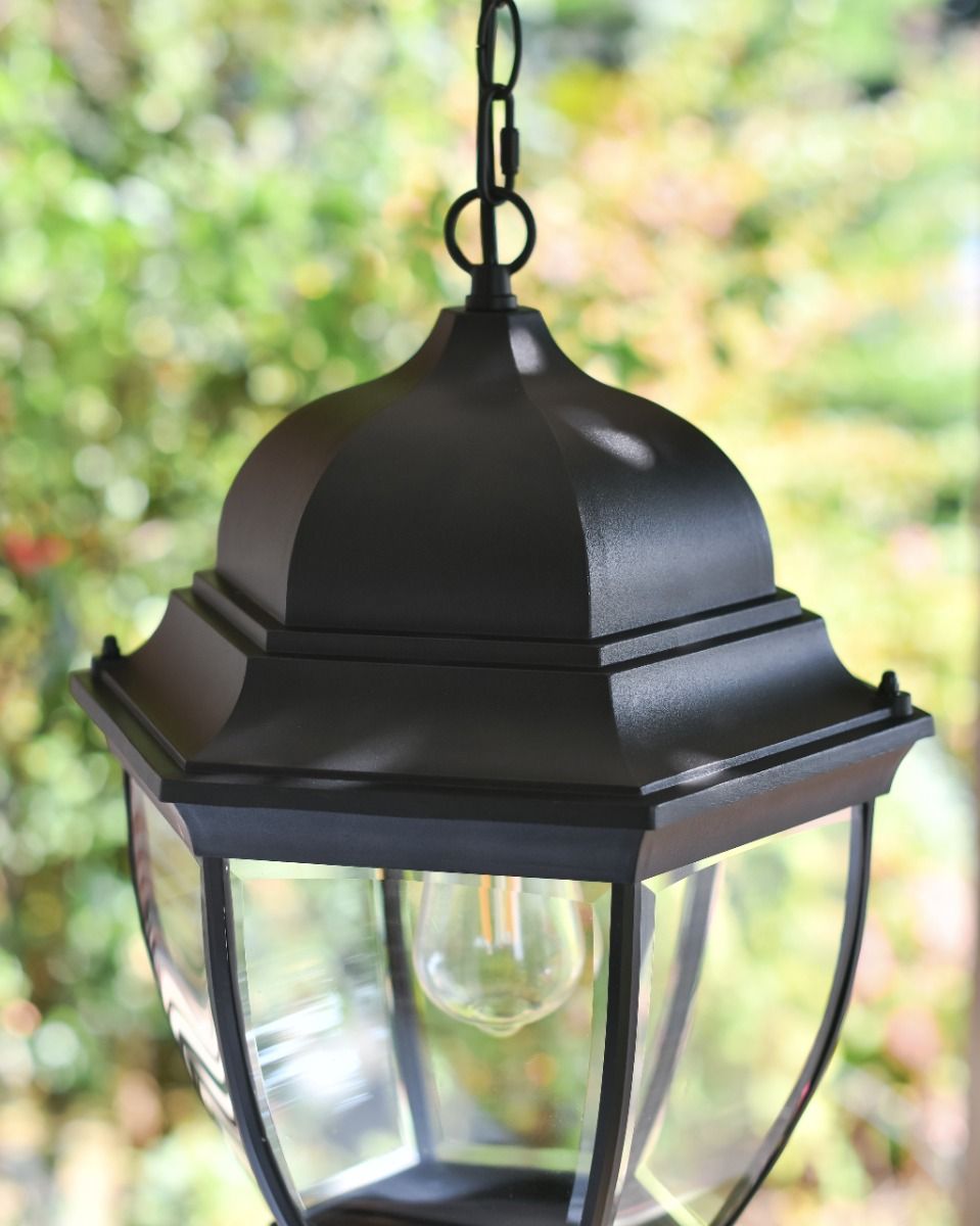 Close-up of the Matt Black Finish on the "Thornhill" Chain Hanging Porch Lantern