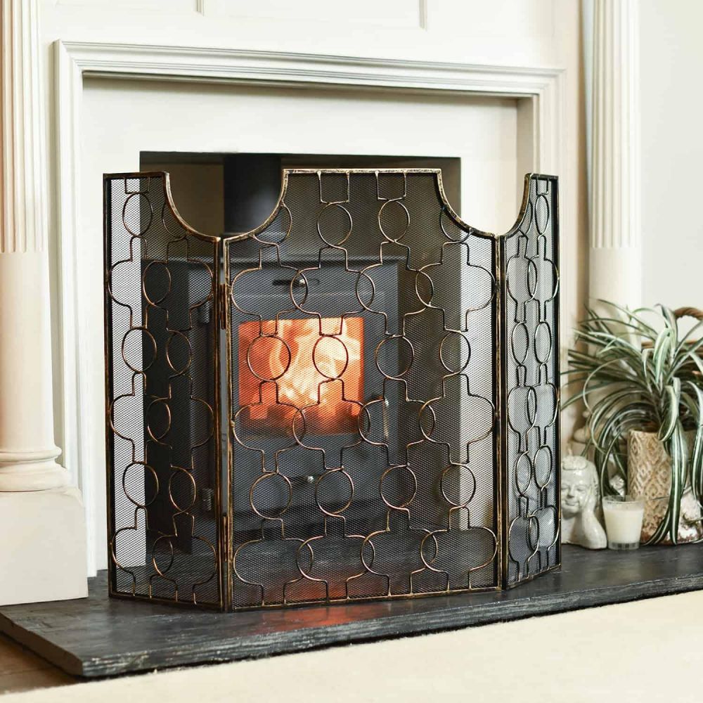 Gold Wash Gothic Three Fold Fire Guard