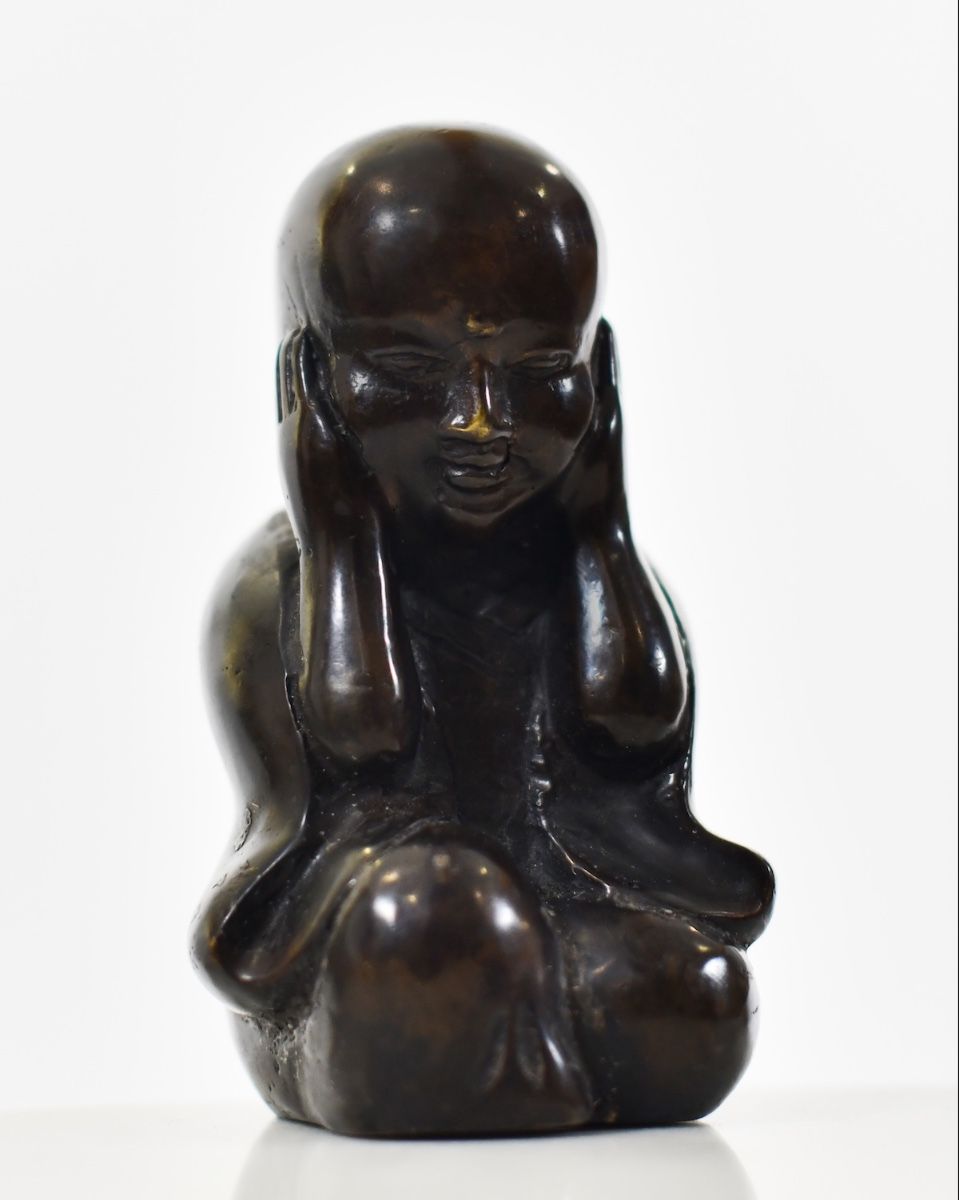 Three Graces of Zen in Cast Brass Set of Three hear no evil pose