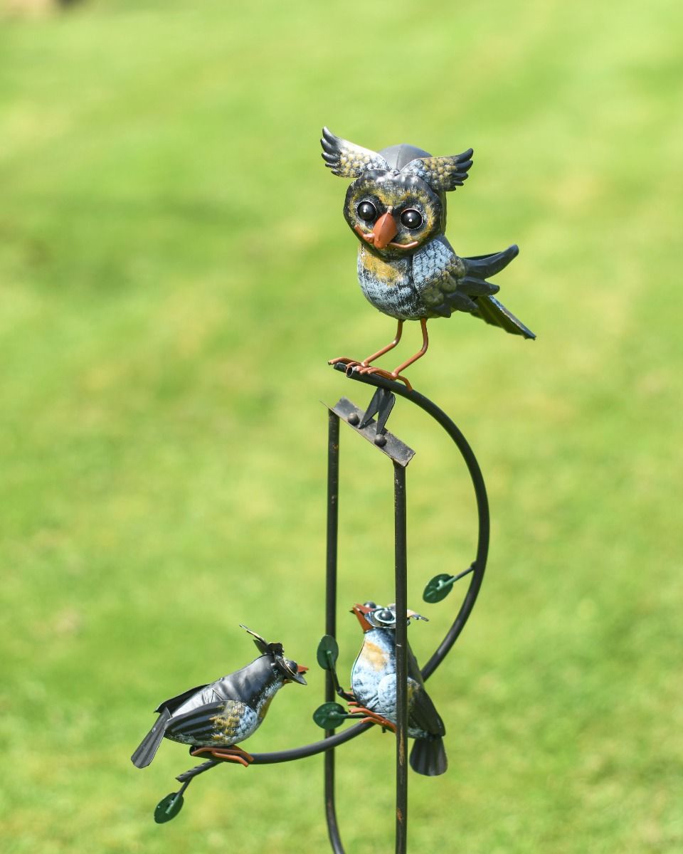 Metal "Owl Family" Rocker Garden Spike 