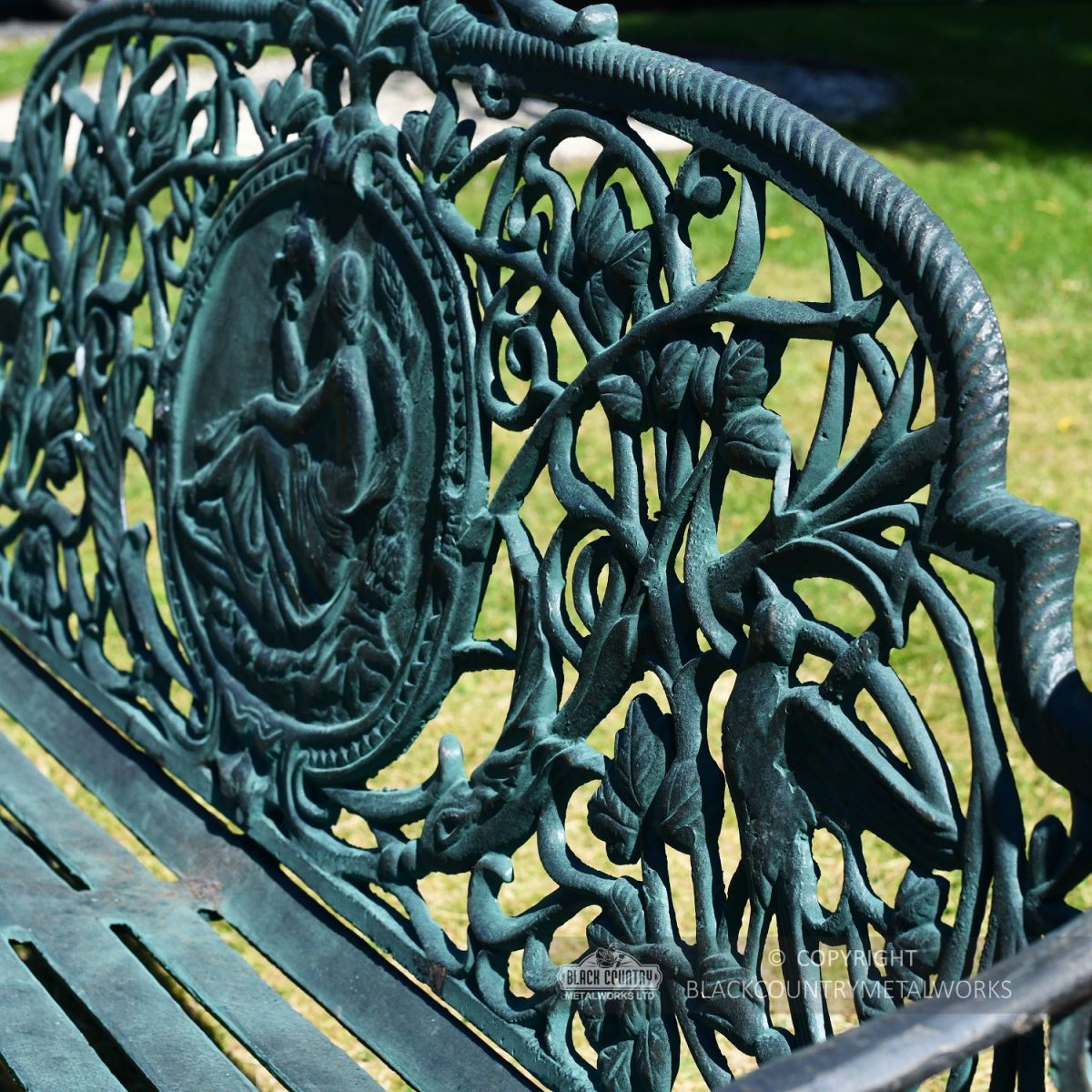 Three Seater Antique Green Cast Iron Garden Bench