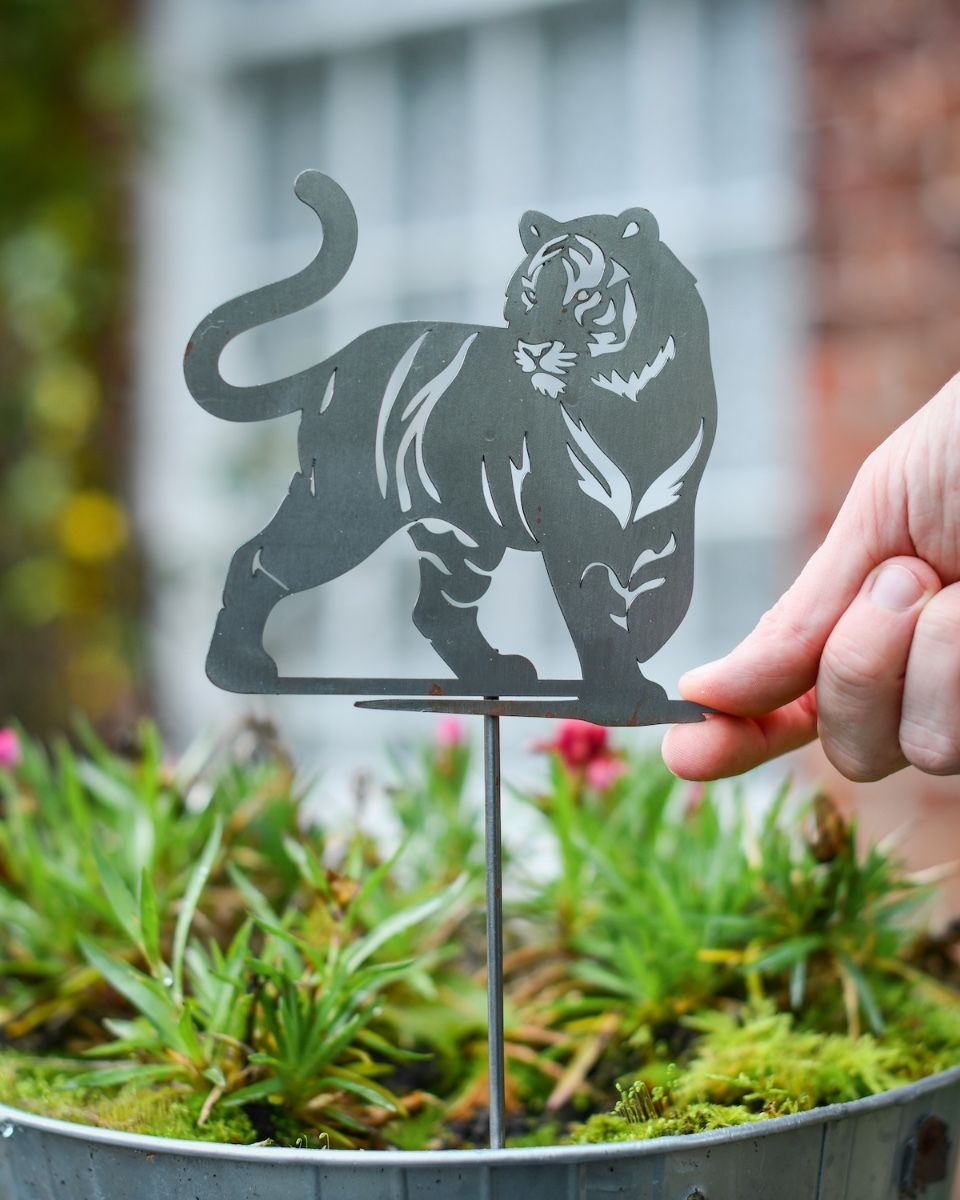 Tiger Artistic Plant Pot Spike - Set of Two with hand in shot for scale