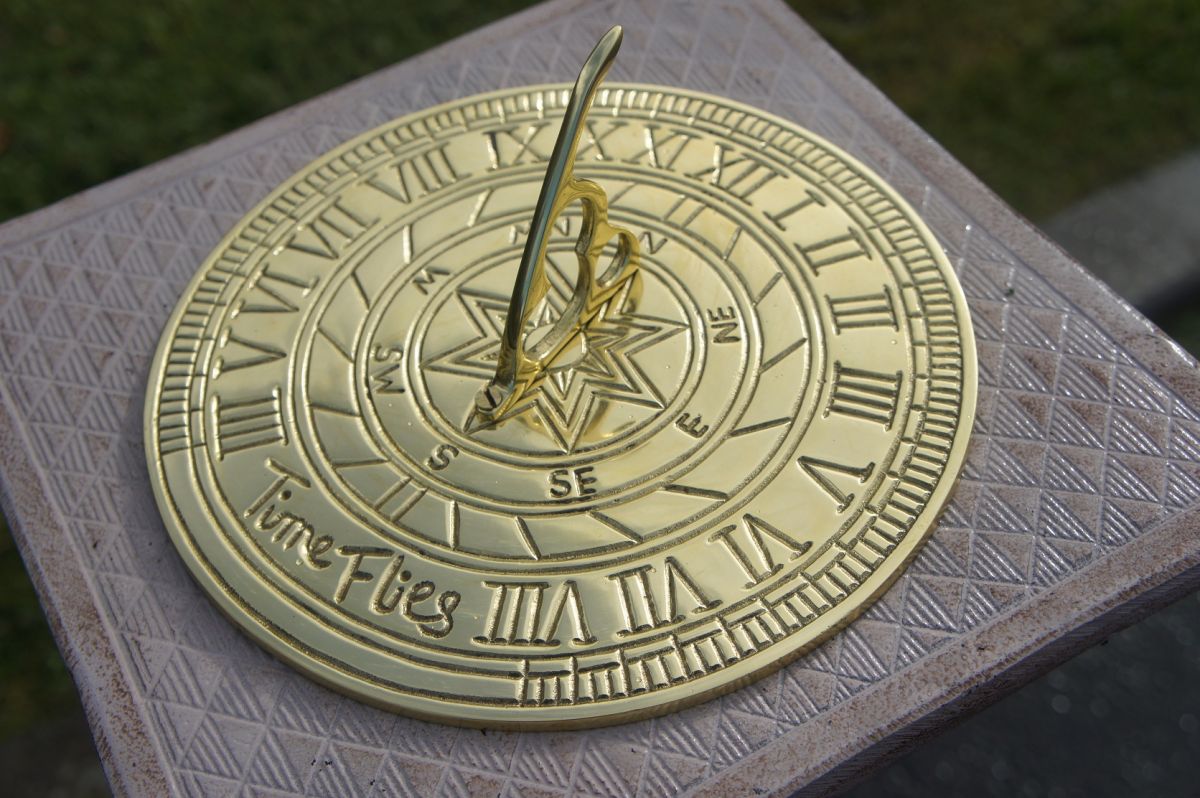 Polished Brass "Time Flies" Sundial - 200mm