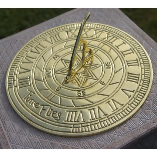 Polished Brass "Time Flies" Sundial - 200mm