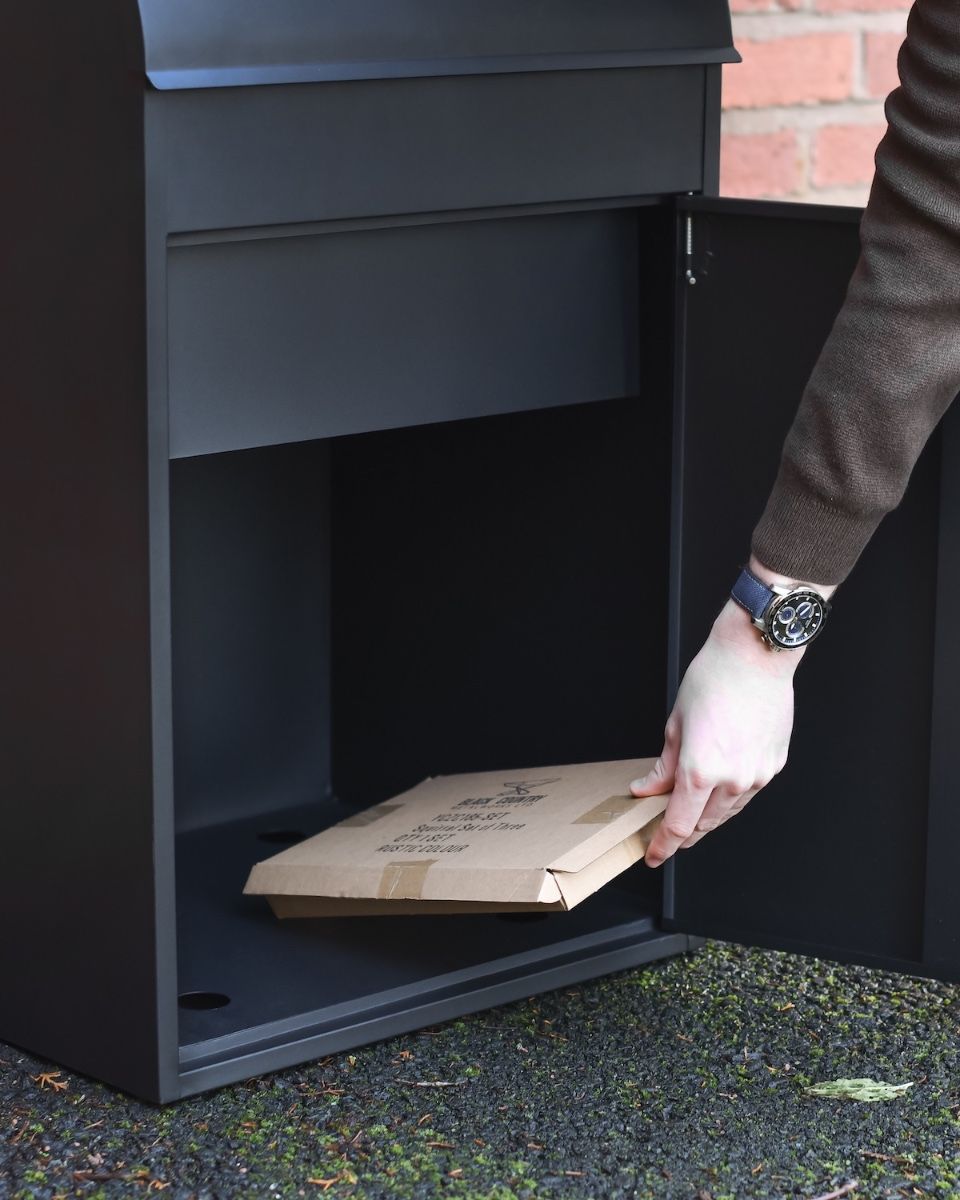 Titan Large Parcel box in Black Steel front access