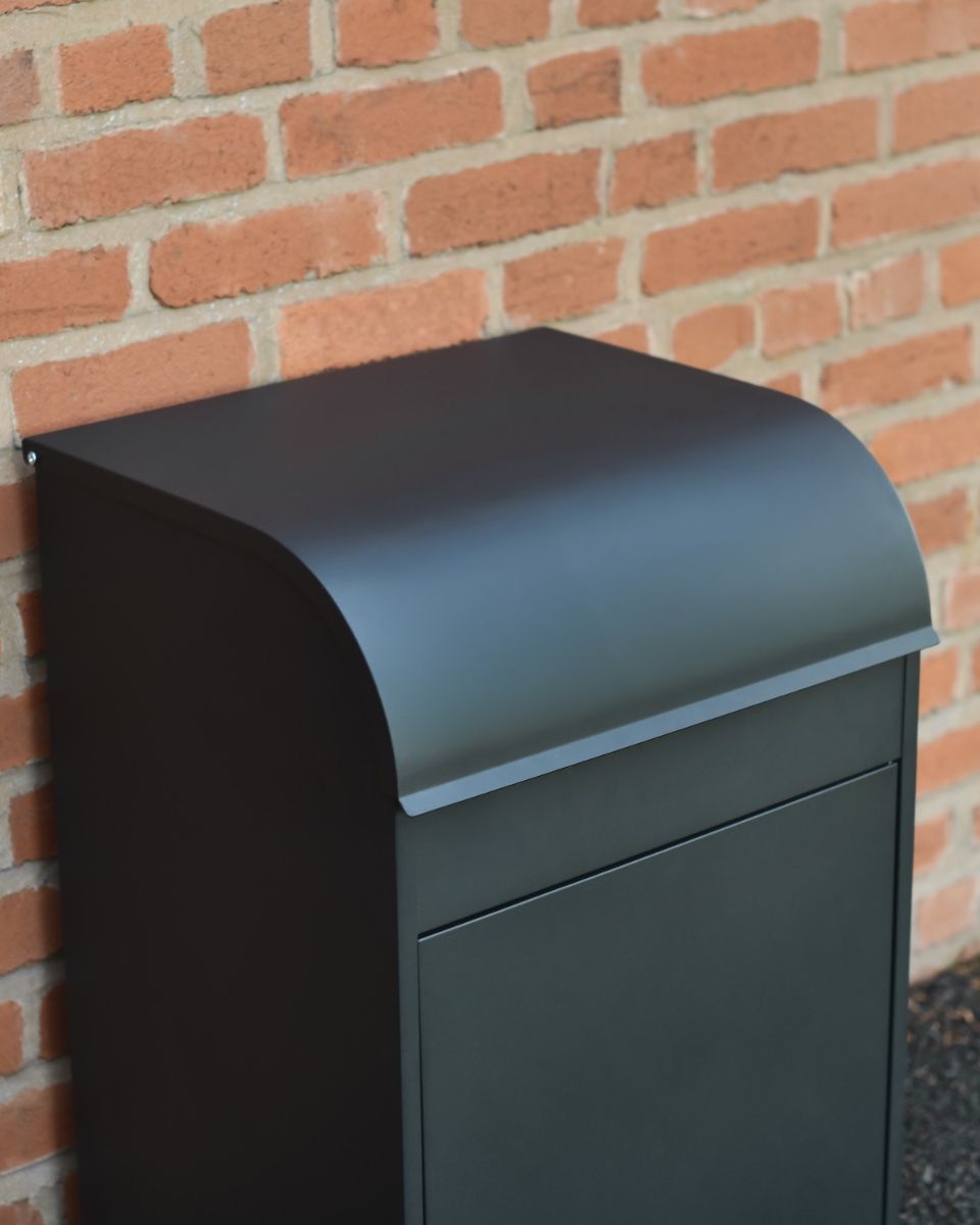 Titan Large Parcel box in Black Steel close up of lid
