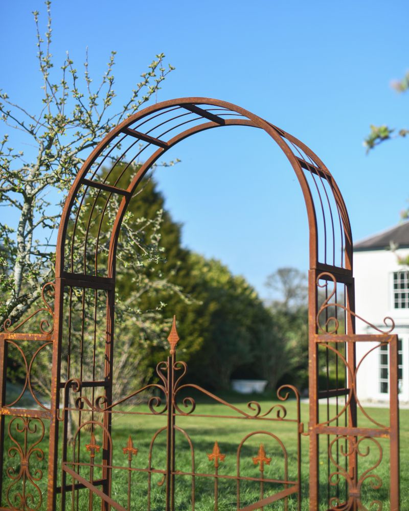 Close Up Of The Ornate Design On The Rustic "Aesica" Garden Rose Arch With Gate