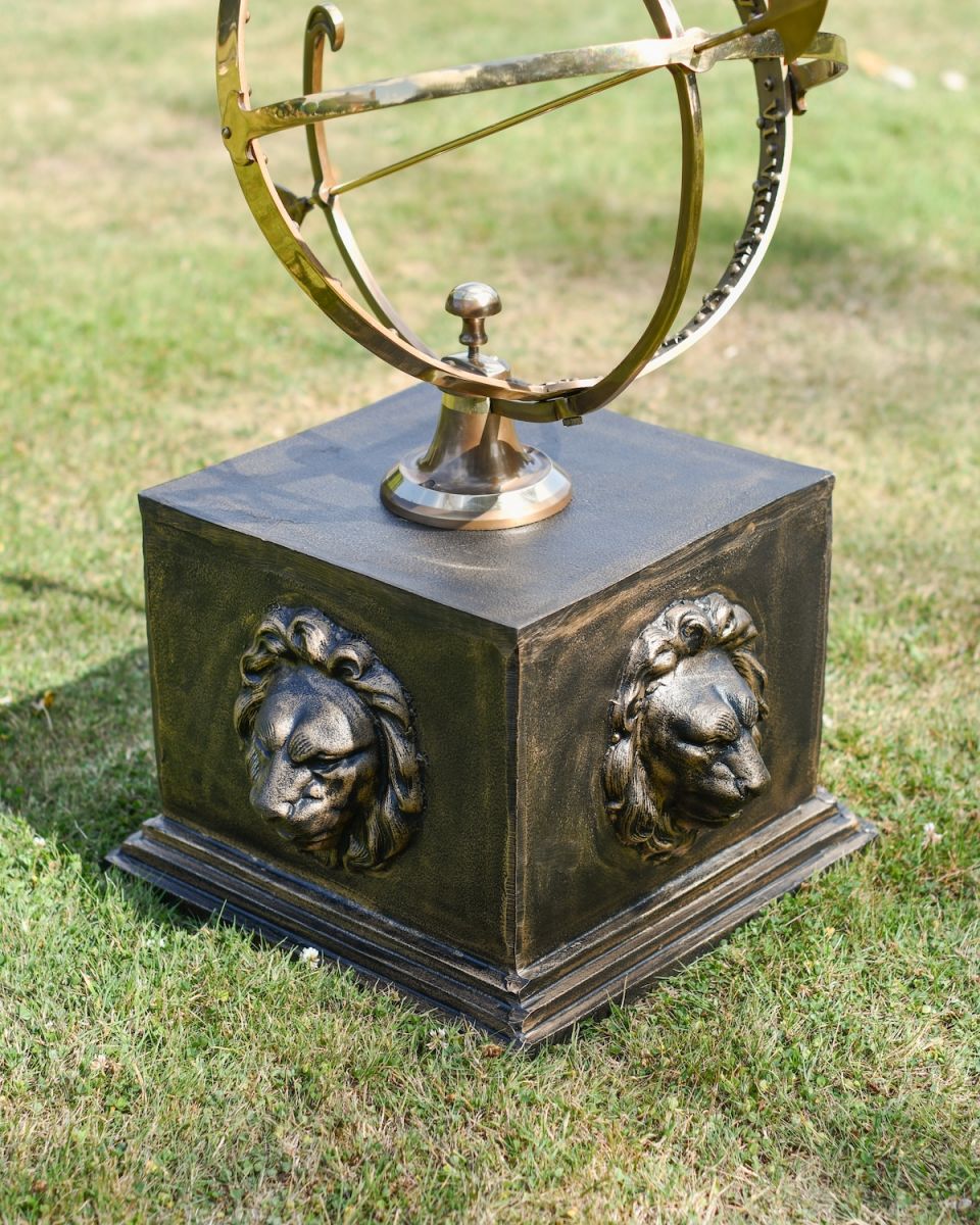 Top view of brushed bronze garden sundial