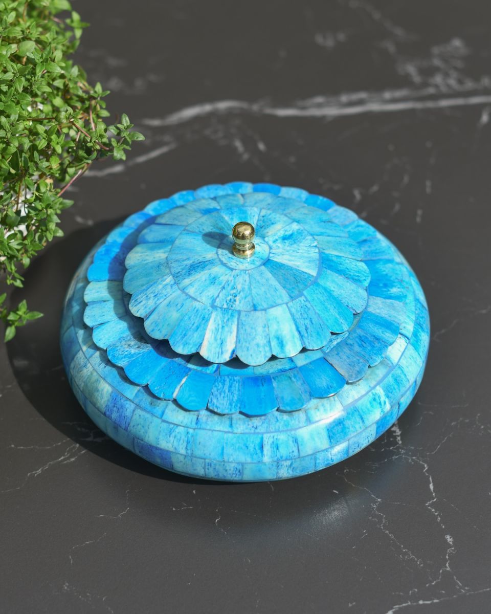 Top view of blue jewellery box Top view of blue jewellery box