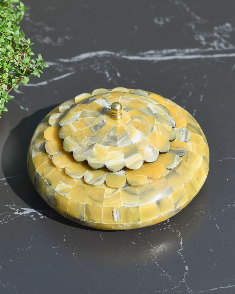 Top view of golden jewellery box