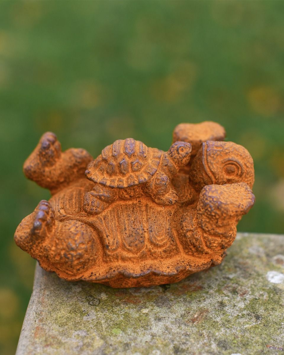 Rustic Cast Iron Tortoise With Baby
