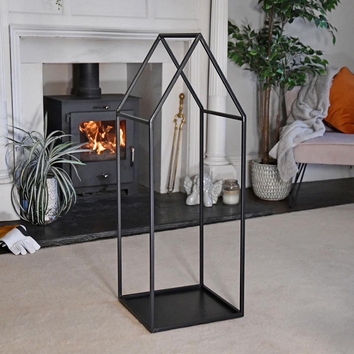 "Town House" Iron Log Rack in Black
