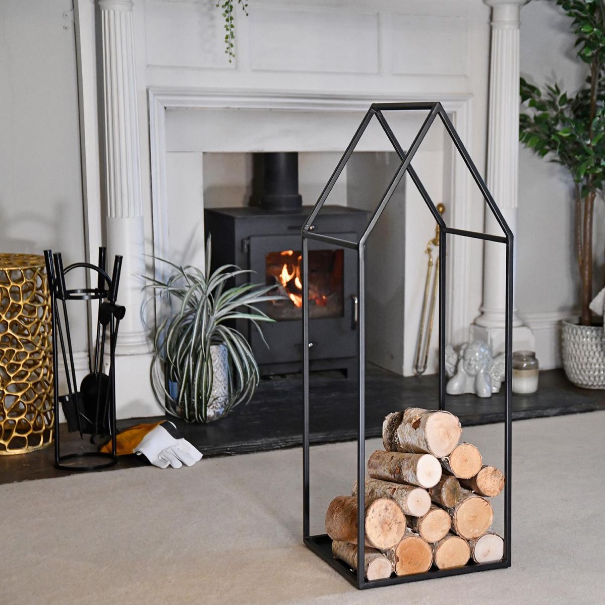 "Town House" Iron Log Rack in Situ in the Living Room