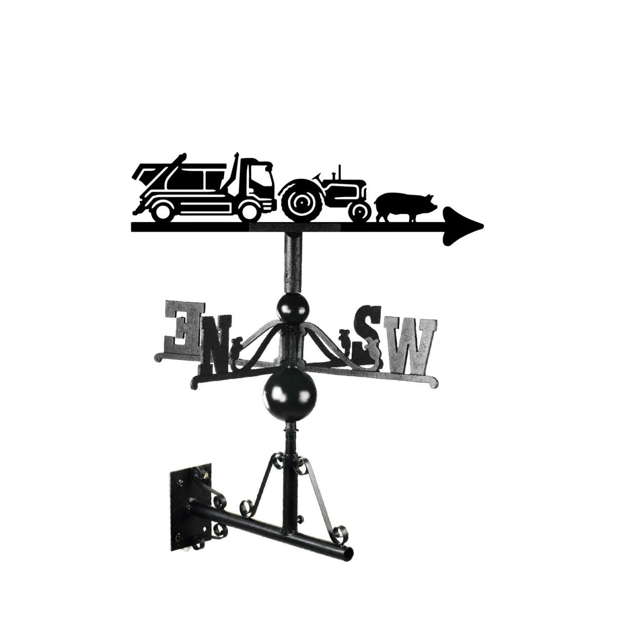 Tractor, Skip, Lorry & Pig Weathervane on a white background