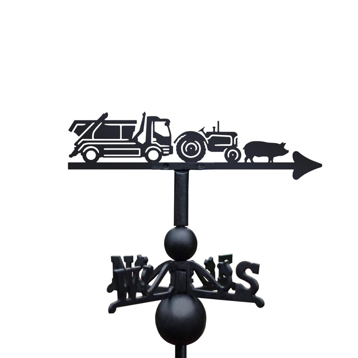 Tractor, Skip, Lorry & Pig Weathervane with white background