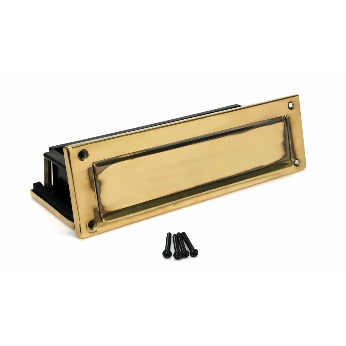 Traditional 12 Inch Front Door Letter Plate - Antique Period Style Flap in an Aged Brass Finish with Screws