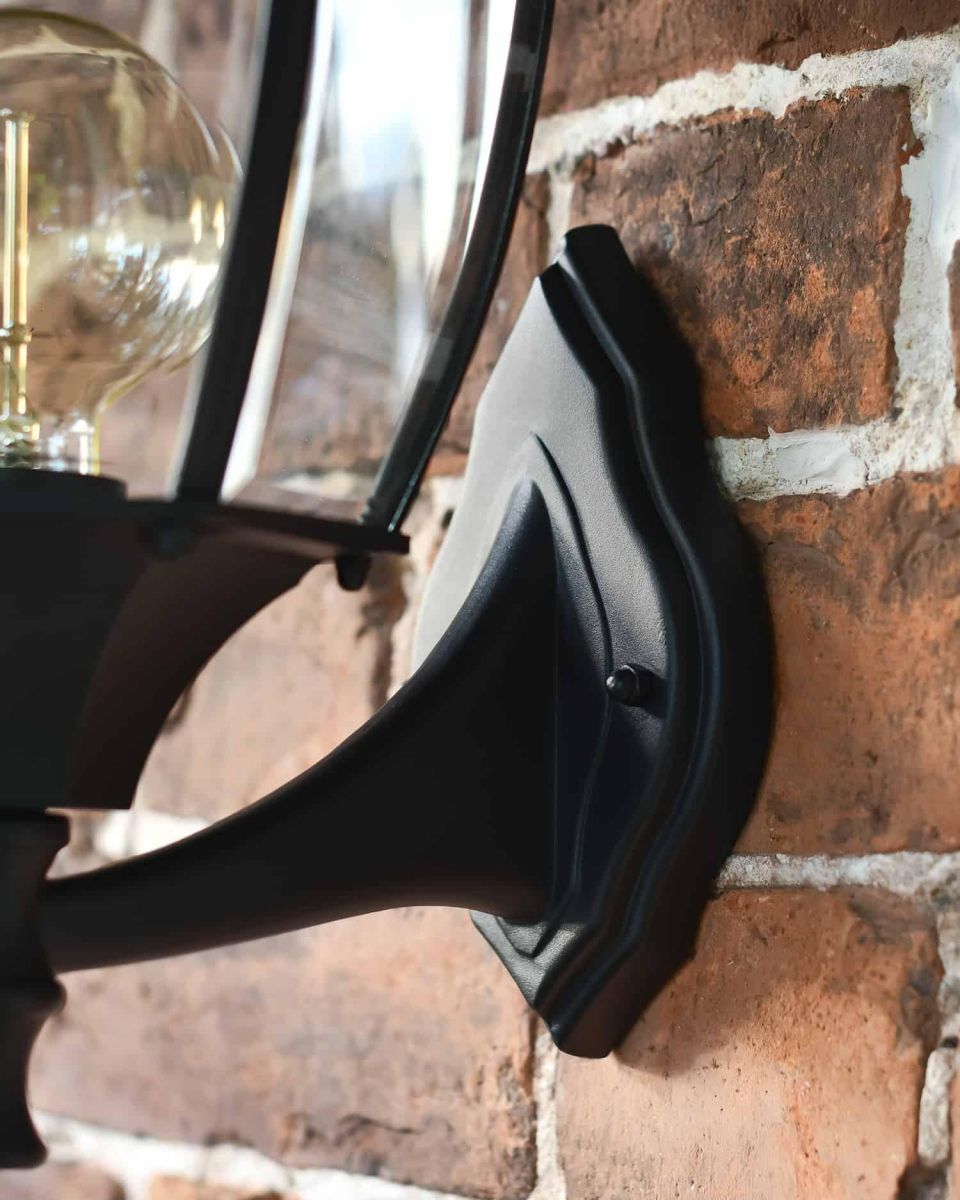 Close-Up of Backplate for Traditional "Acorn" Black Aluminium Victorian Wall Lantern