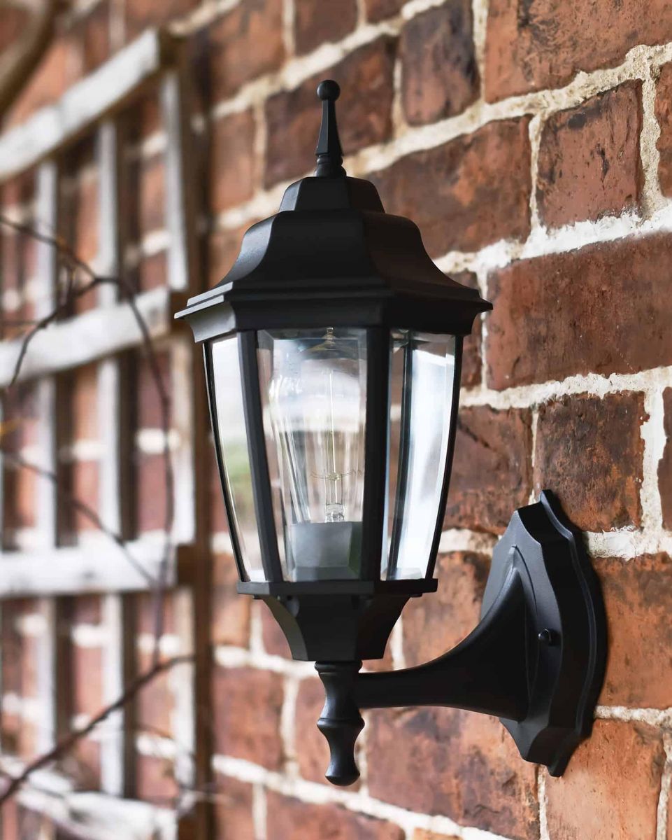 Traditional "Pointed" Black Aluminium Victorian Wall Lantern in Situ