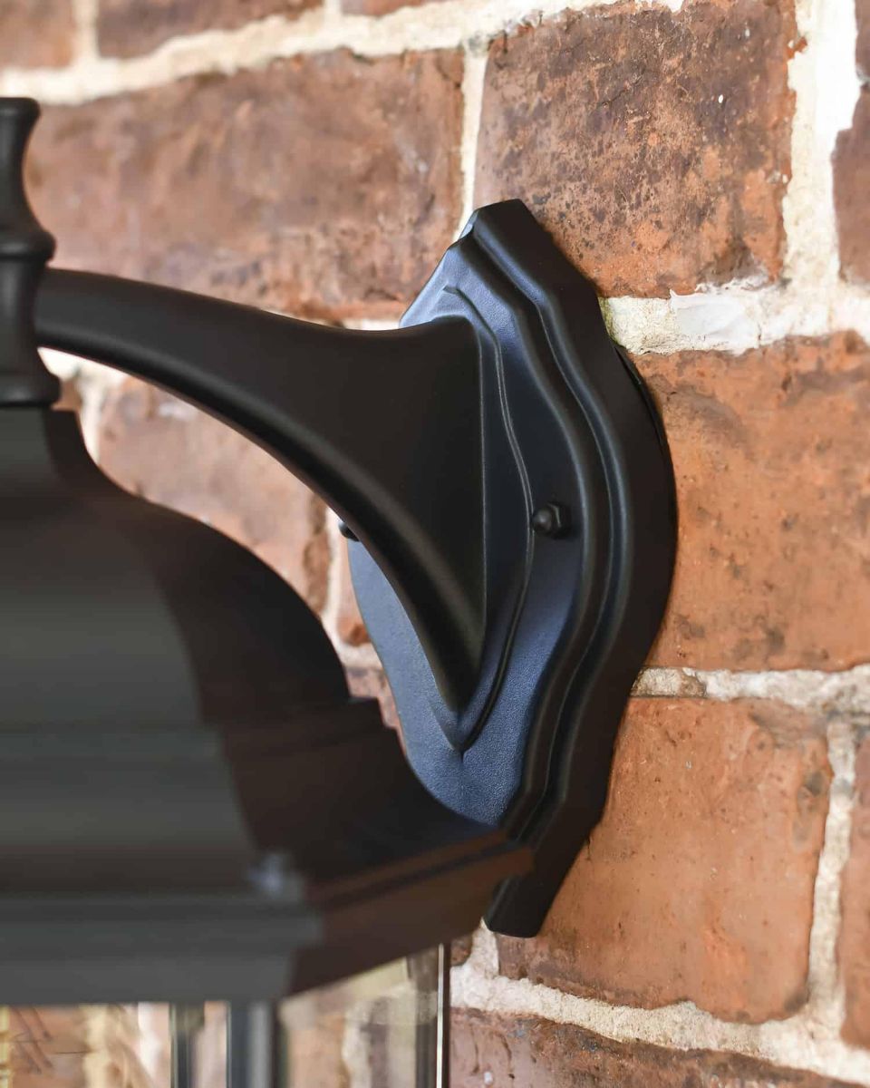 Close-Uo of Backplate for Large Traditional Black "Hexagonal" Victorian Top-Fix Wall Lantern in Situ Close-Uo of Backplate for Large Traditional Black "Hexagonal" Victorian Top-Fix Wall Lantern in Situ