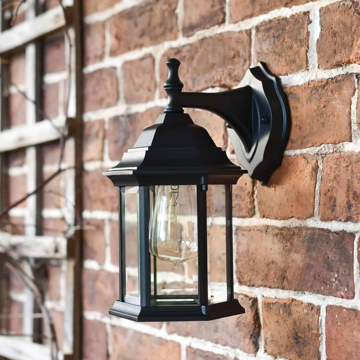 Traditional Black "Hexagonal" Victorian Top-Fix Wall Lantern - 36cm