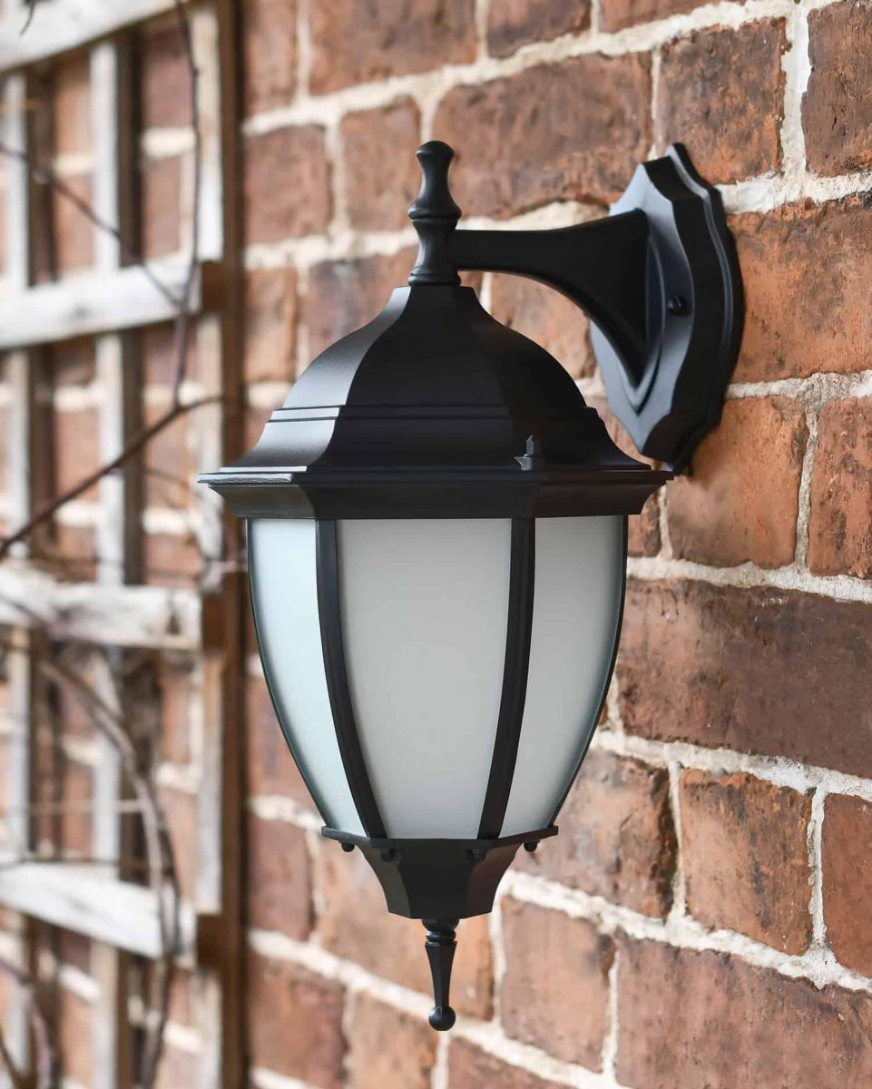Traditional Black "Winter Frost" Aluminium Victorian Top Fix Wall Lantern - 36cm