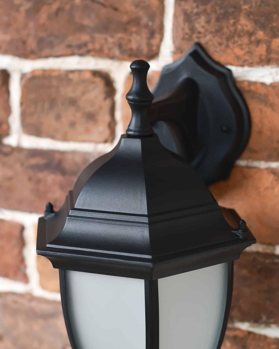 Traditional Black "Winter Frost" Aluminium Victorian Top Fix Wall Lantern - 36cm in Situ