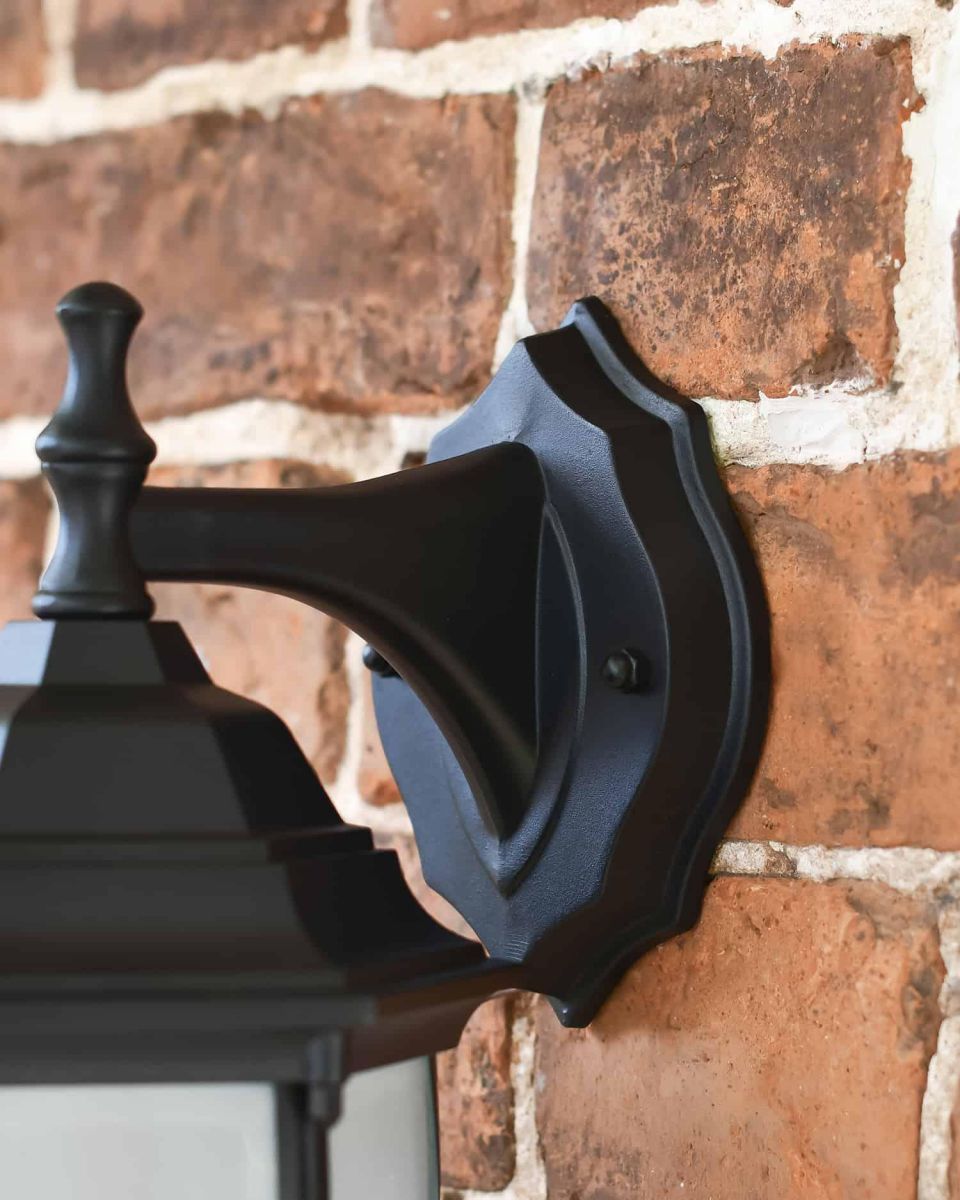 Traditional Black "Winter Frost" Aluminium Victorian Top Fix Wall Lantern in Situ