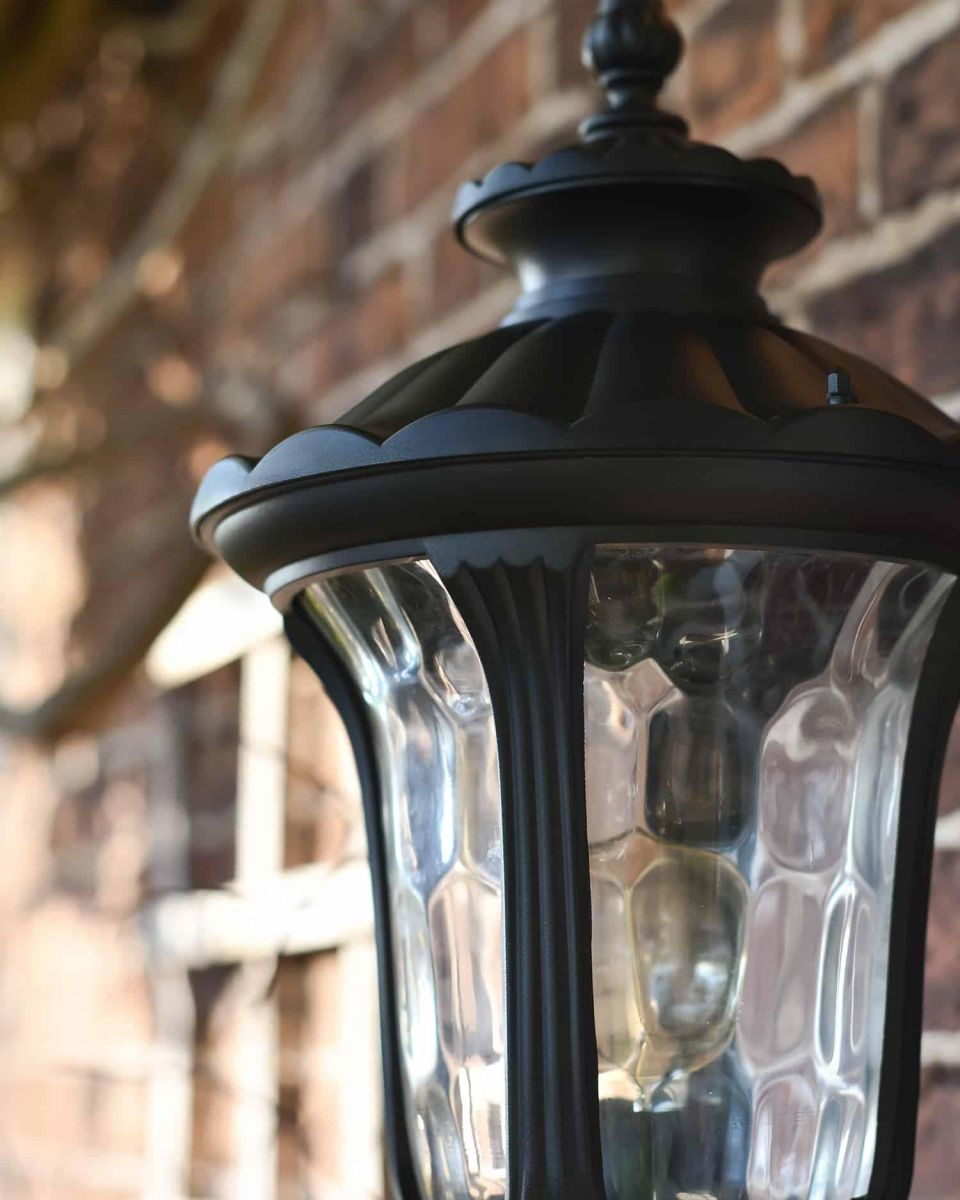 Traditional Black Aluminium Ornate Victorian Lantern - 54cm in Situ