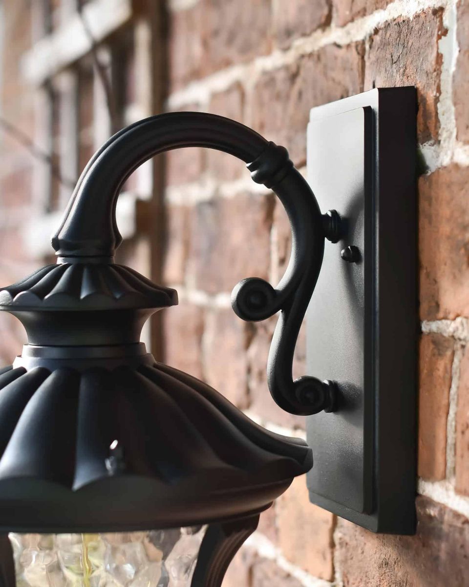 Close-Up of Backplate for Traditional Black Aluminium Ornate Victorian Top Fix Wall Lantern - 48cm