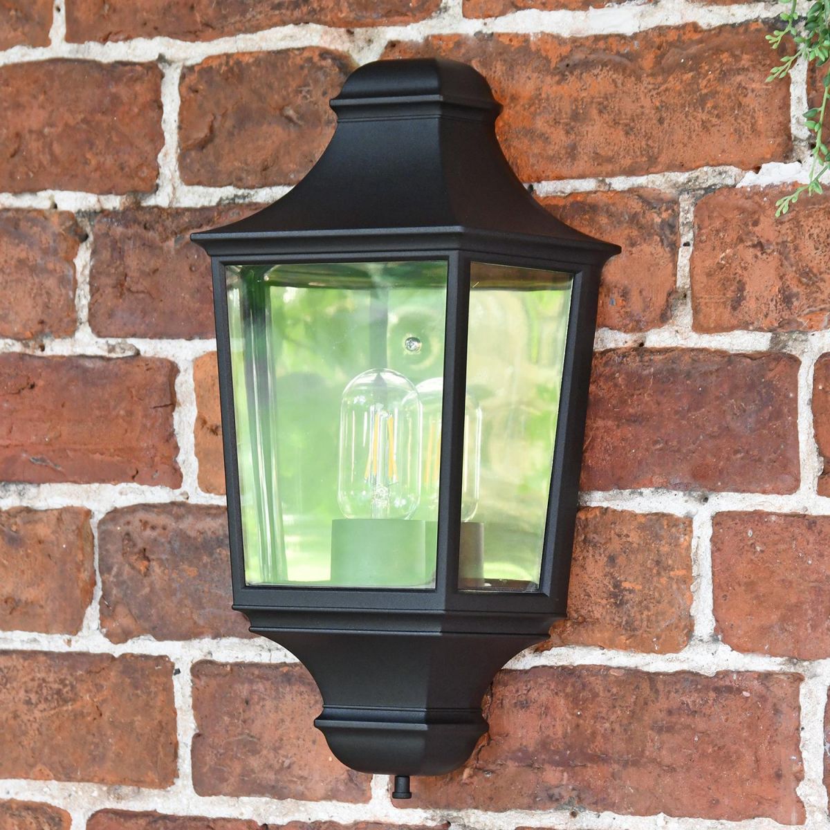 Traditional Black Flush Half Wall Lantern in Situ on a Brick Wall