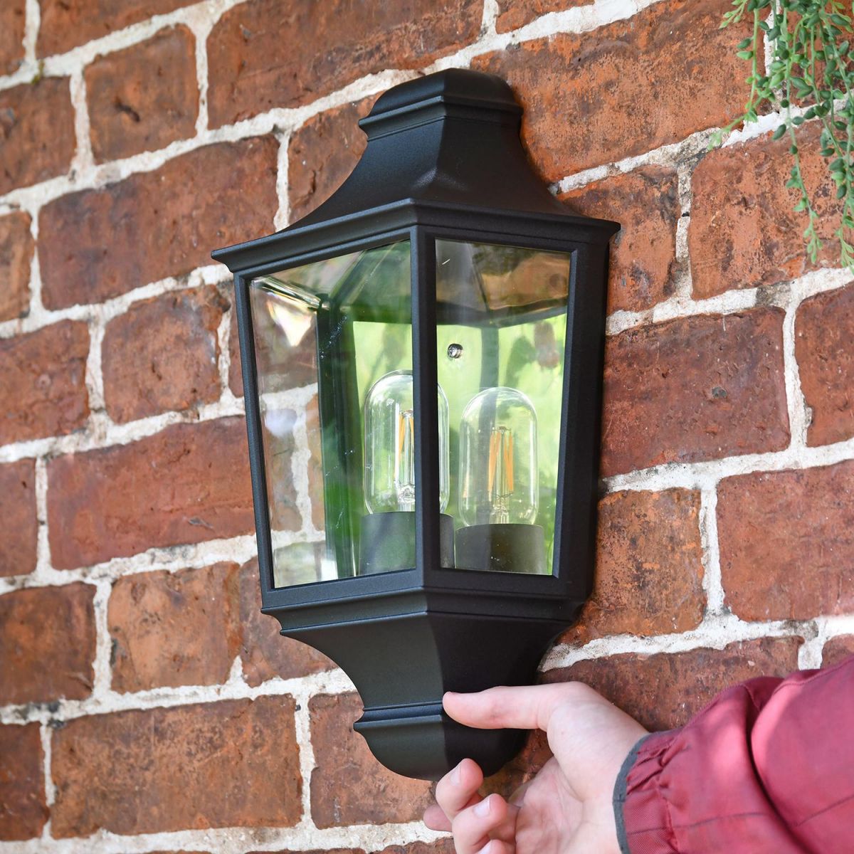 Traditional Black Flush Half Wall Lantern to Scale