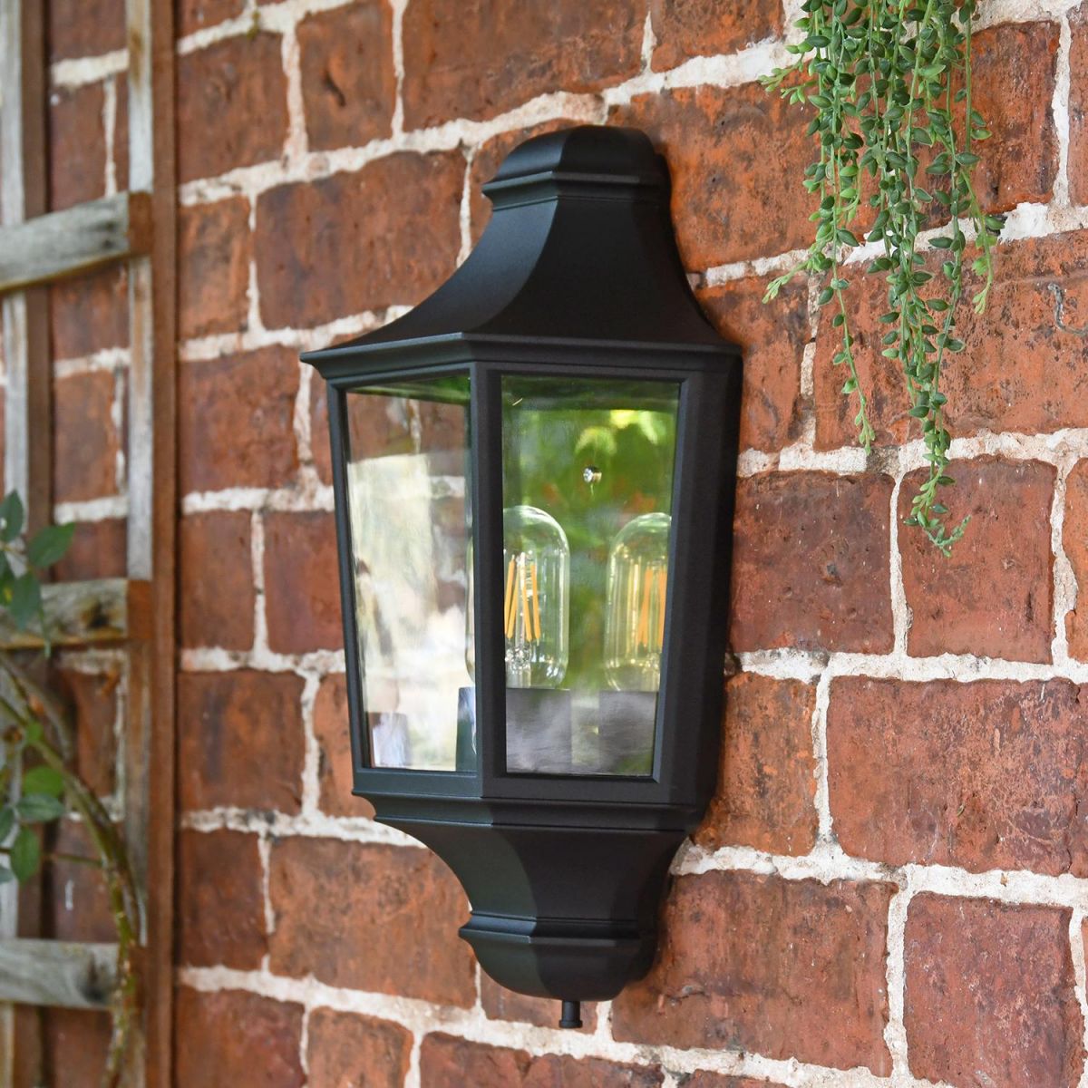 Side View of the Traditional Black Flush Half Wall Lantern
