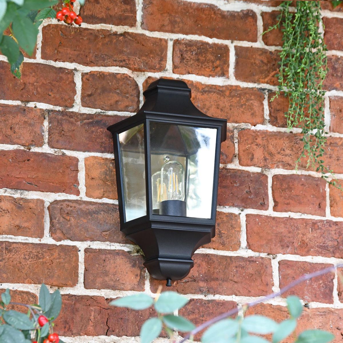Traditional Flush Half Wall Lantern in Black
