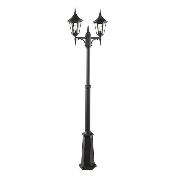Traditional Black "Lynnewood" Rectangular Twin Head Lamp Post Set - 2.7m