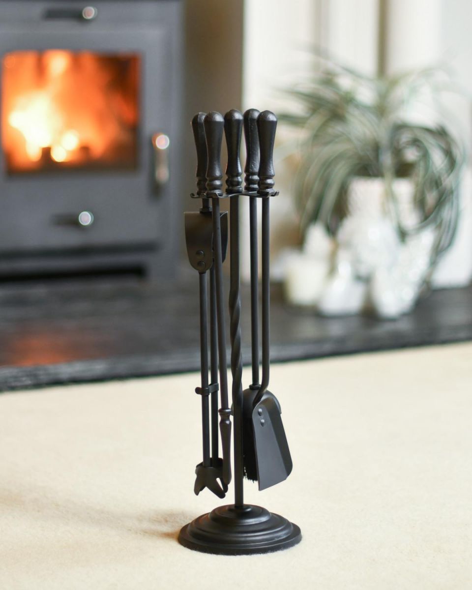 Traditional Black Single Twist Companion Set In A Fireplace Setting