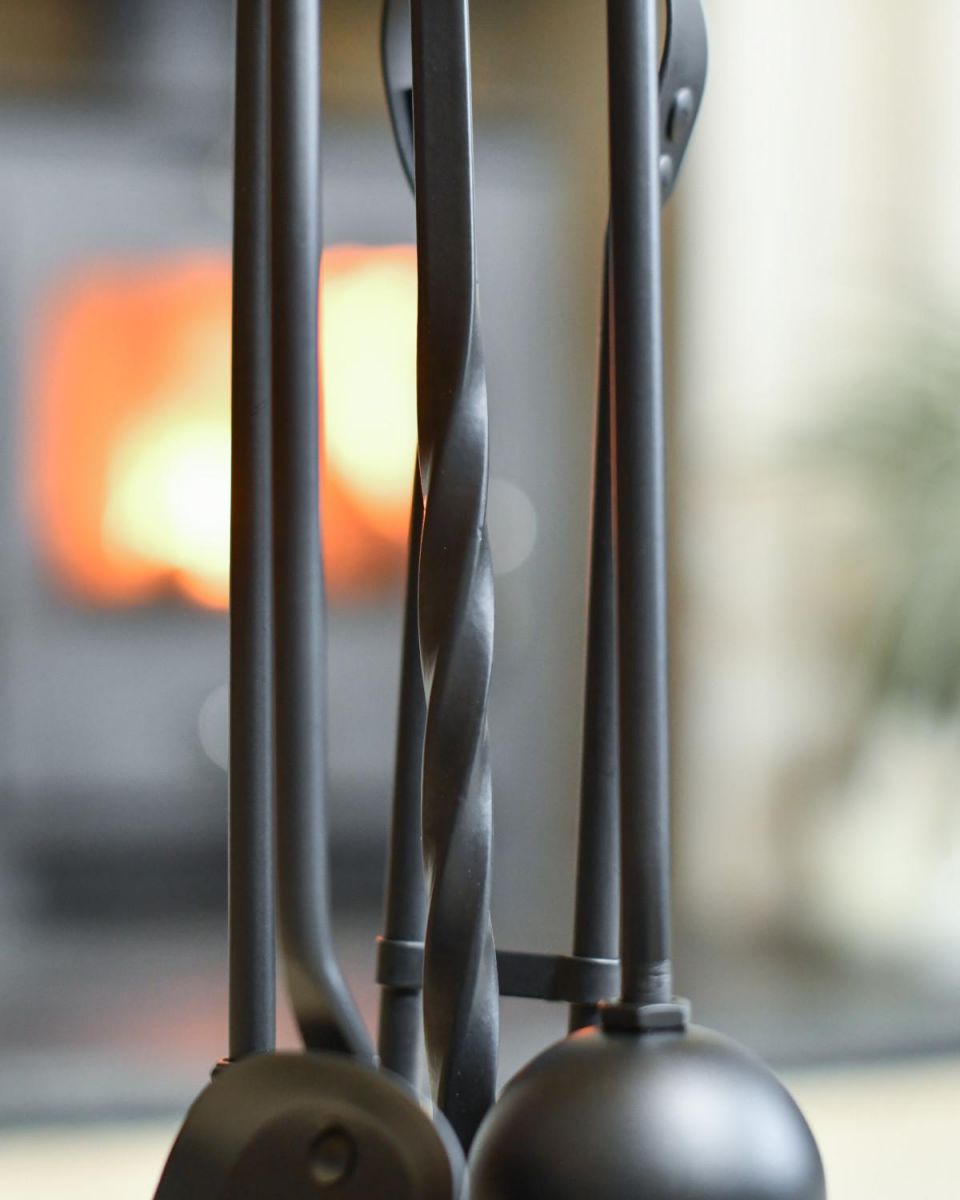 Close Up Of Traditional Black Single Twist Companion Set Twist Design