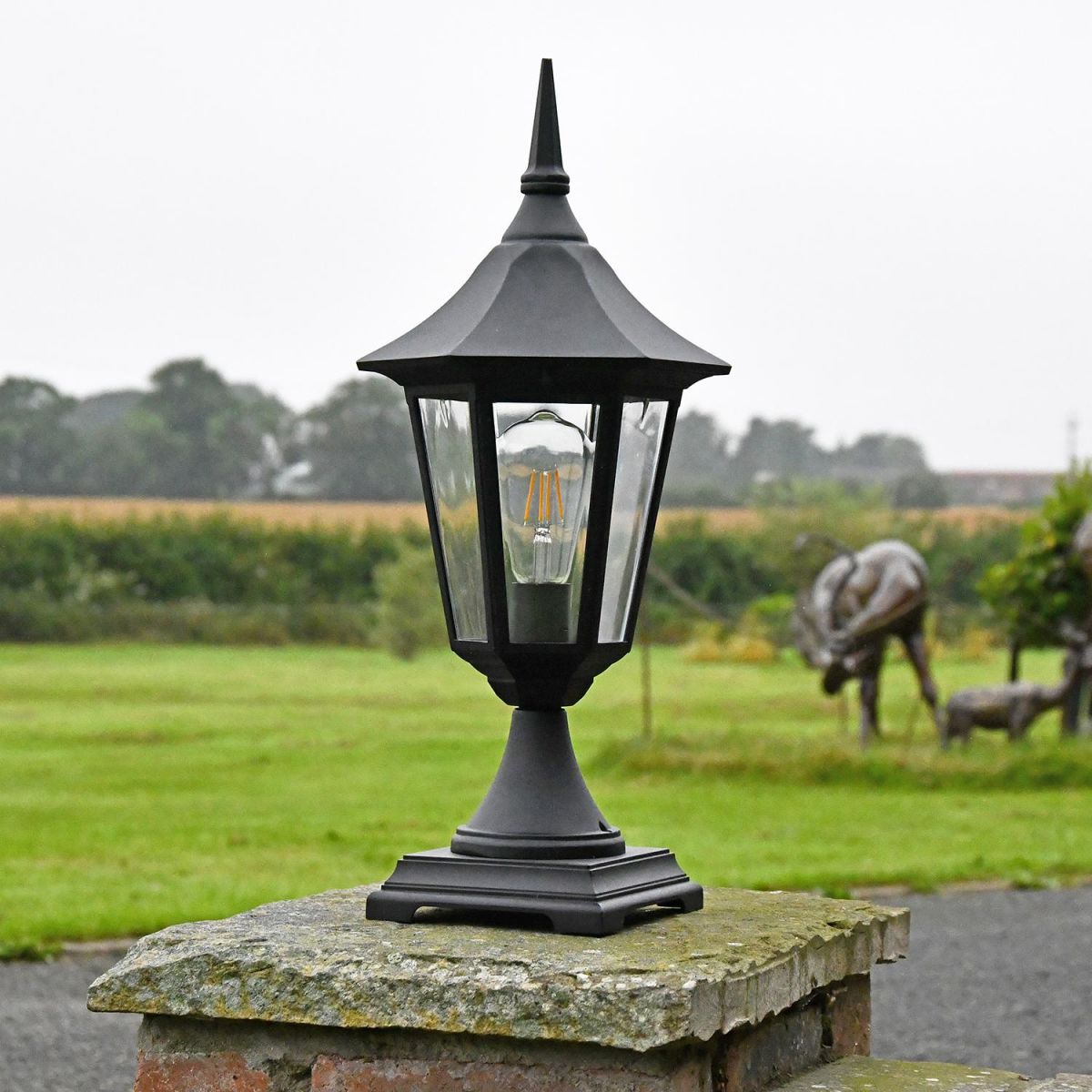 Black Traditional Tinted Pillar Light in Situ