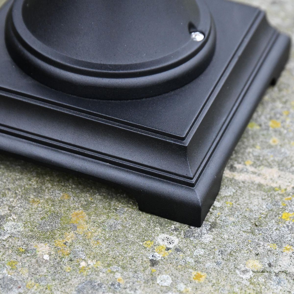 Close-up of the Base on the Traditional Black Tinted Pillar Light 