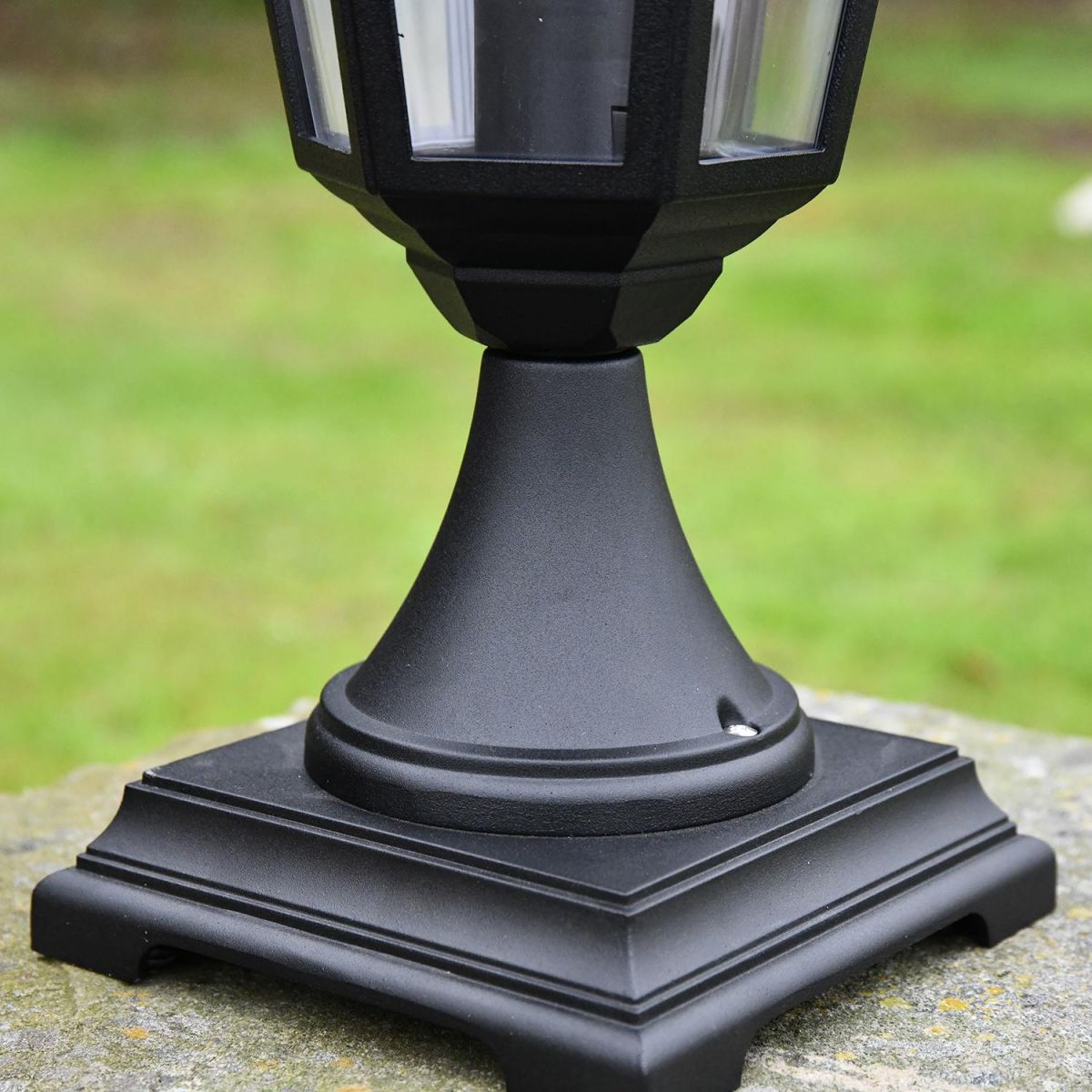 Close-up of the Base on the Traditional Black Tinted Pillar Light 