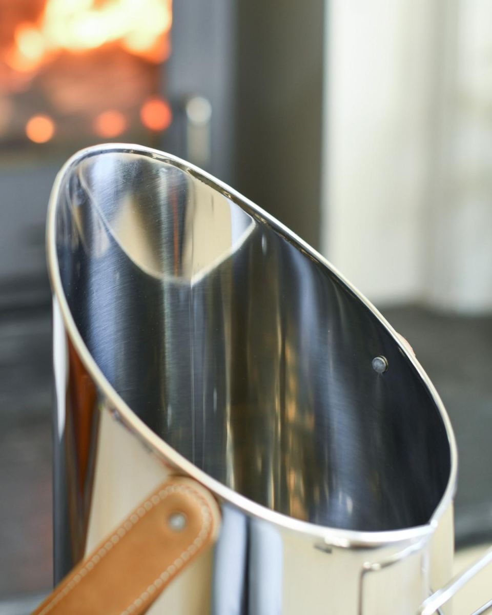 Close Up Of Traditional "Bromley" Coal Hod With Leather Handle