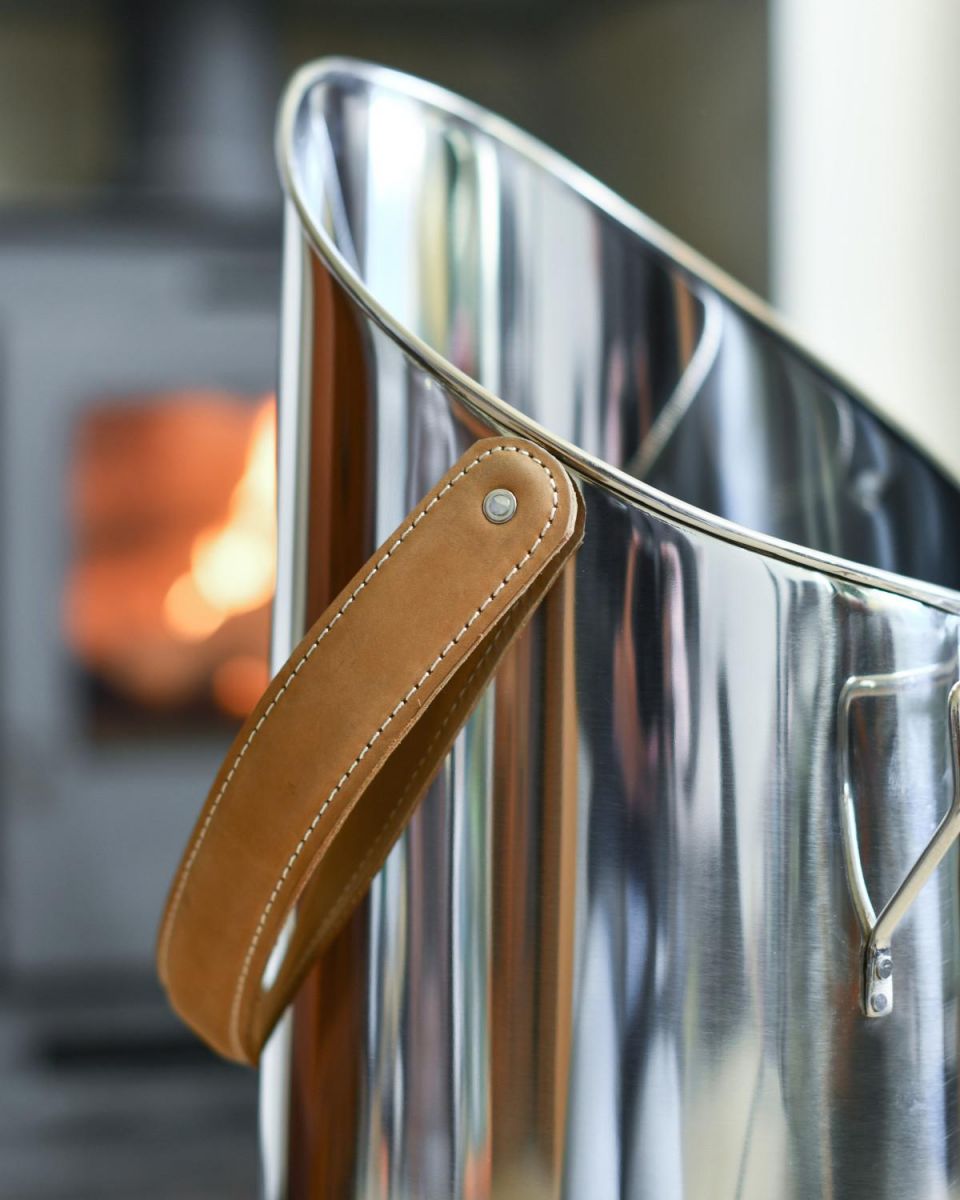 Close Up Of Traditional "Bromley" Coal Hod With Leather Handle Leather Handle