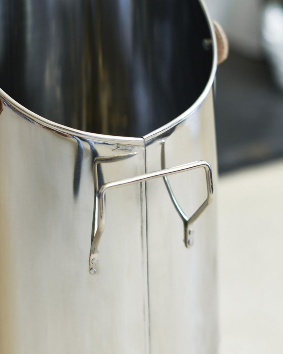 Close Up Of Traditional "Bromley" Coal Hod With Leather Handle Front-Facing Handle