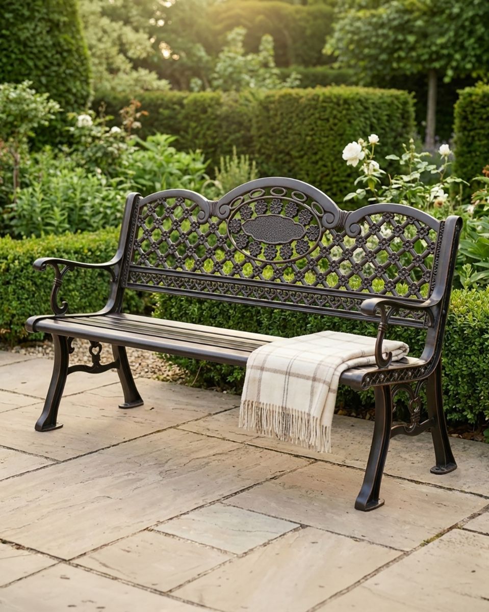 Traditional Copper "Fairford" Aluminium Garden Bench ai illustration